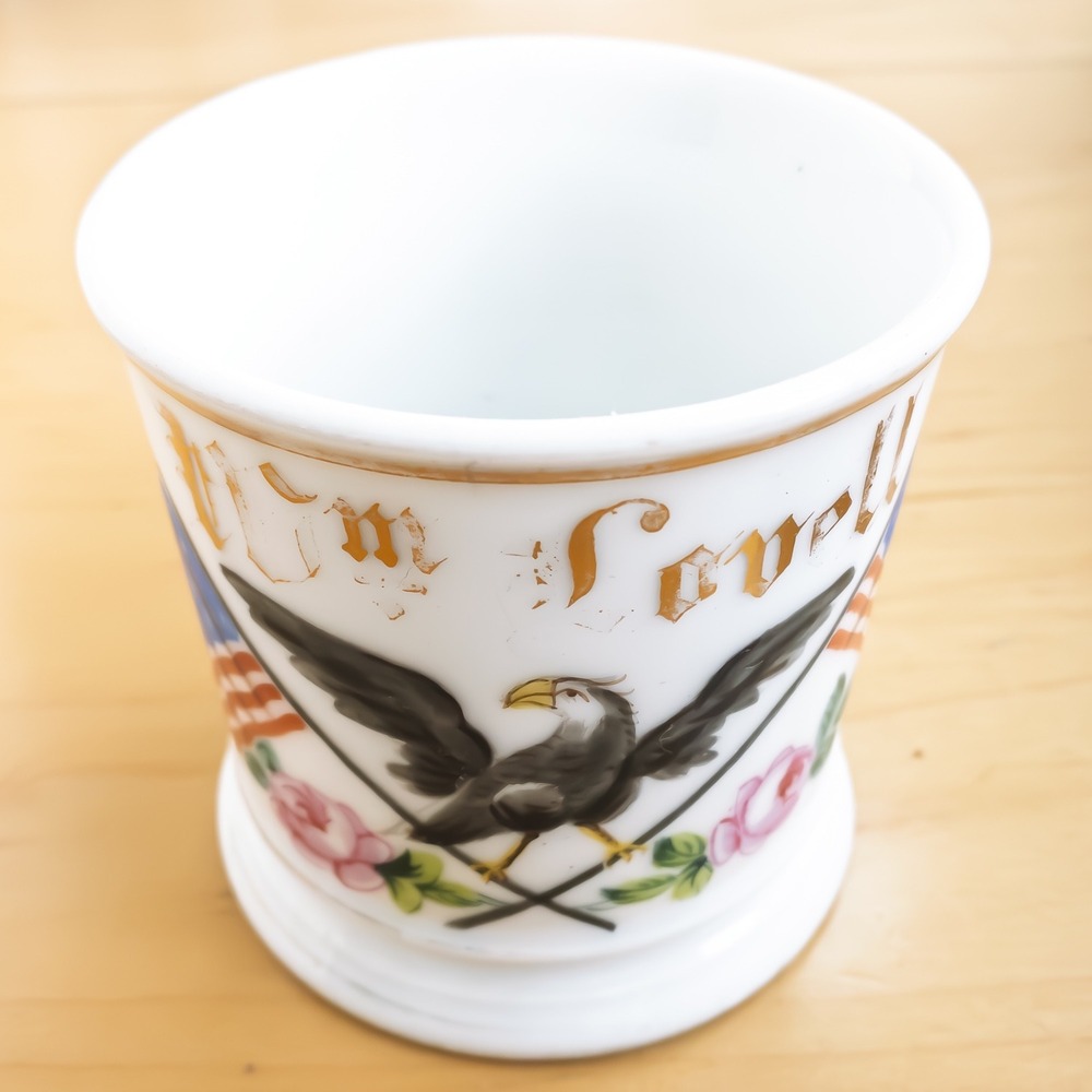 Antique D&C Limoges France Shaving Mug Patriotic Eagle Flag Wm Lovell Gold